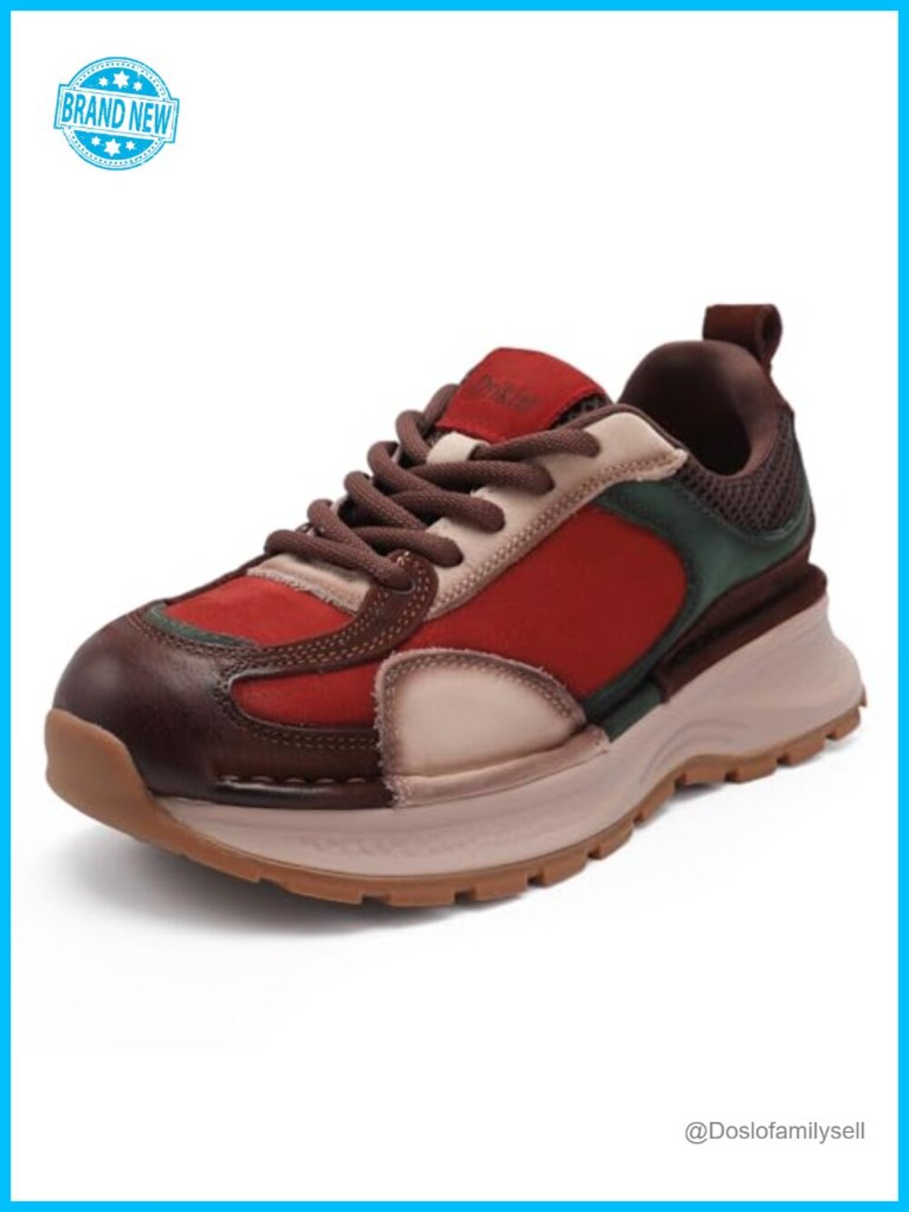 Women's Chunky Platform Sneakers Leather Lace-Up Athletic Shoes